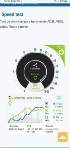 Test cobertura WiFi 2.4GHz 38 Mbps hotel